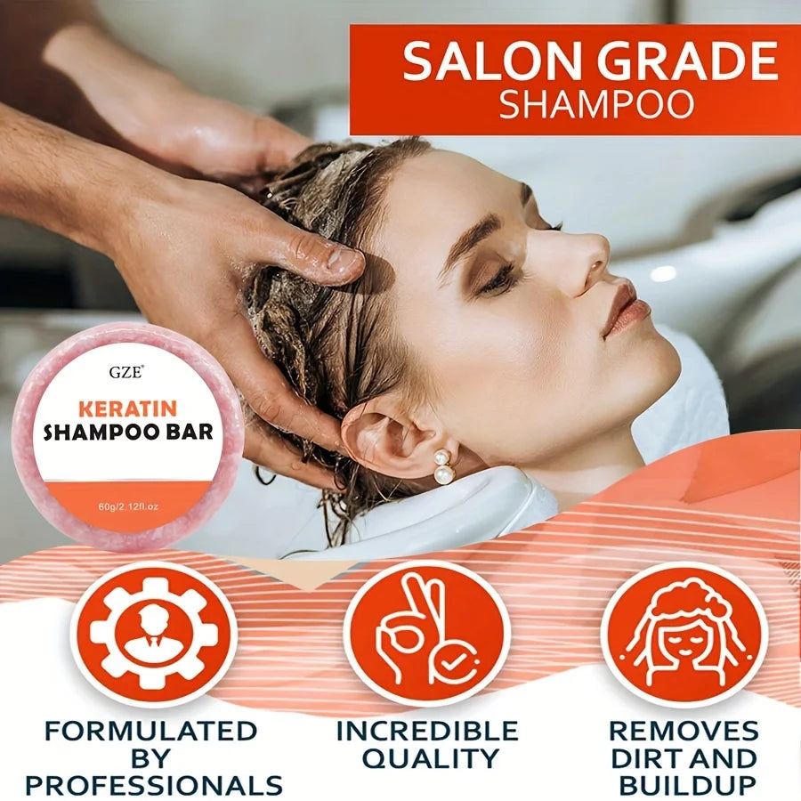 Barre Shampoing Kératine Solide - Anti-Frisottis Tous Types de Cheveux